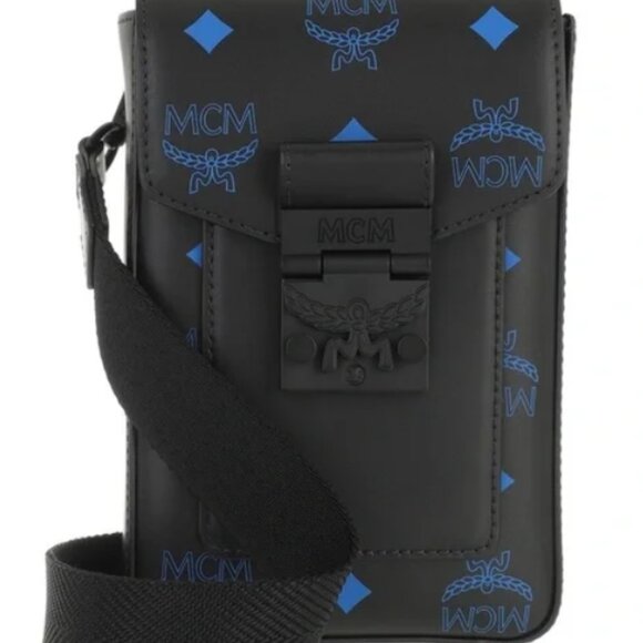 MCM Women Black Splash Faux Leather Canvas Crossbody Shoulder Wallet Bag - Picture 1 of 2